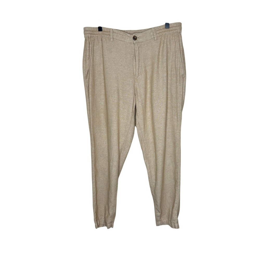 Banana Republic Men Athletic Fit Linen Blend Pants 33x30 Tan Chino Comfort Waist